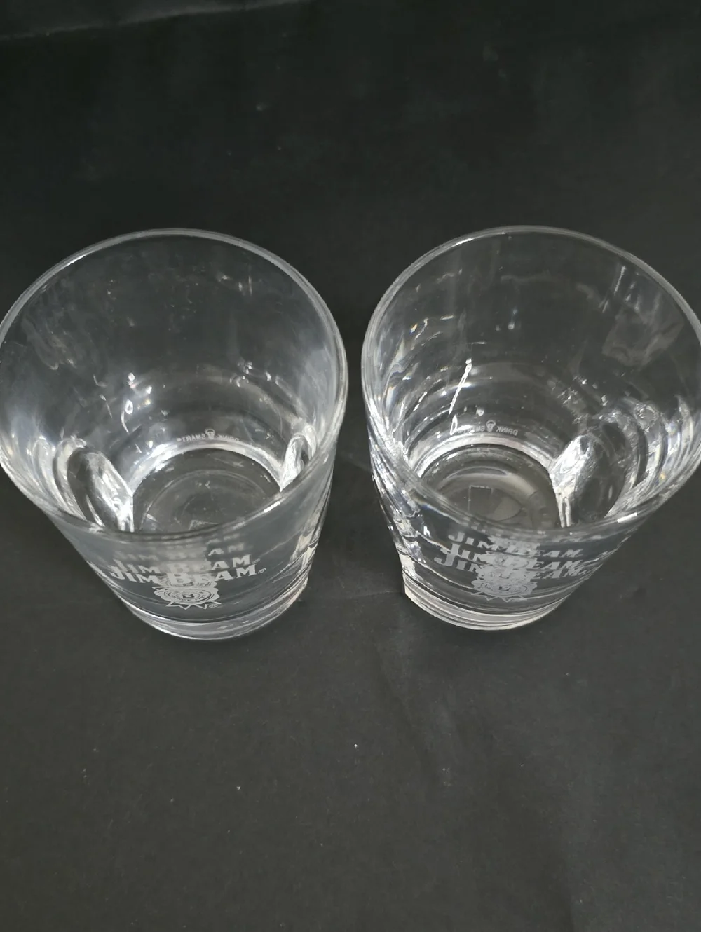 Pair of Jim Beam Etched Whiskey Glasses with Pinched Base
